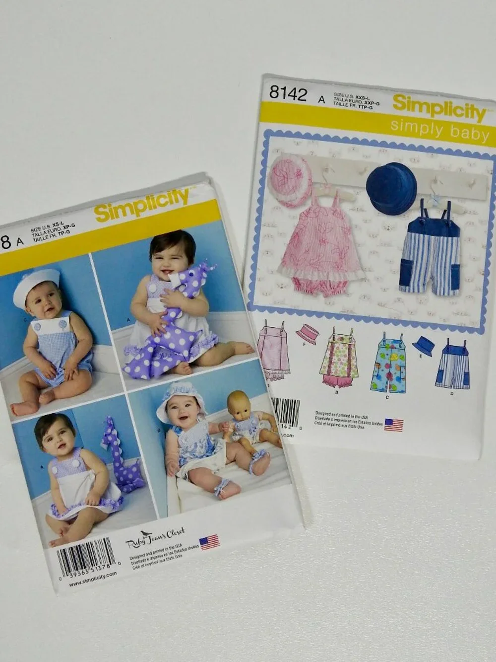 Simplicity 1378 & 8142 Baby Clothes Bundle Uncut Patterns Sewing Ruby Jean XXS-L